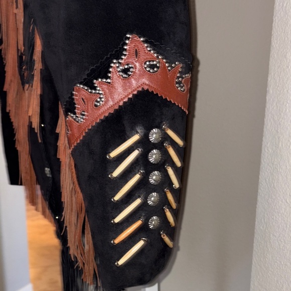 Leather Western Fringe Jacket - Black and Brown - Picture 11 of 15